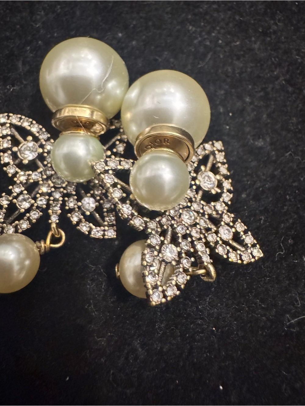 Dior Pearl and Crystal Gold-Tone Floral Drop Earrings - Picture 5 of 9